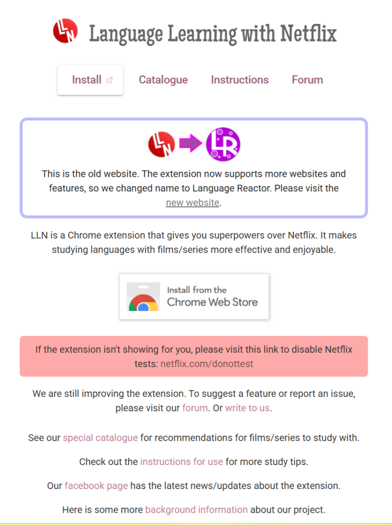 Chrome拡張機能「Language Learning with Netflix」のインストール画面