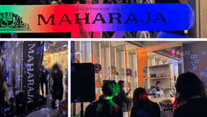 MAHARAJAのライトスティックやフロアの様子、DJブースの雰囲気が分かるコラージュ