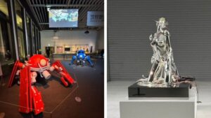 攻殻機動隊展 GALLERY Bのタチコマ展示と草薙素子彫像