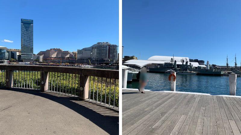 ダーリング・ハーバー周辺の建物と水辺の景色
