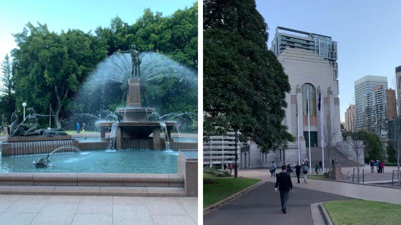 Hyde Parkの噴水とAnzac Memorial周辺