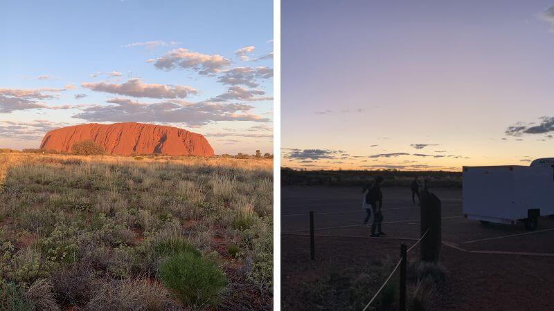 エアーズロックのサンセット鑑賞終了後に完全な夕暮れになった帰り際の風景