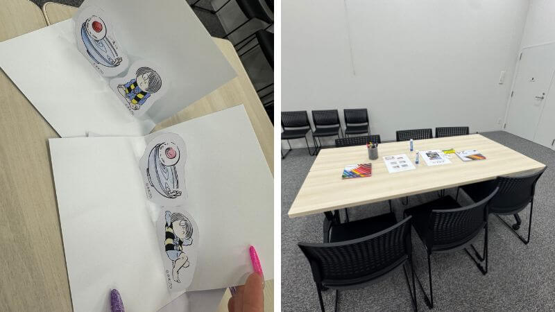 飛び出すカードのワークショップの作品と会場の様子