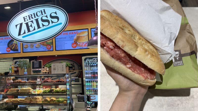 フランクフルト中央駅のショップとMettのサンドイッチ