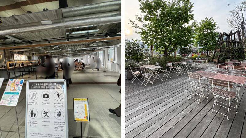 WHAT CAFEの屋内席とテラス席の様子