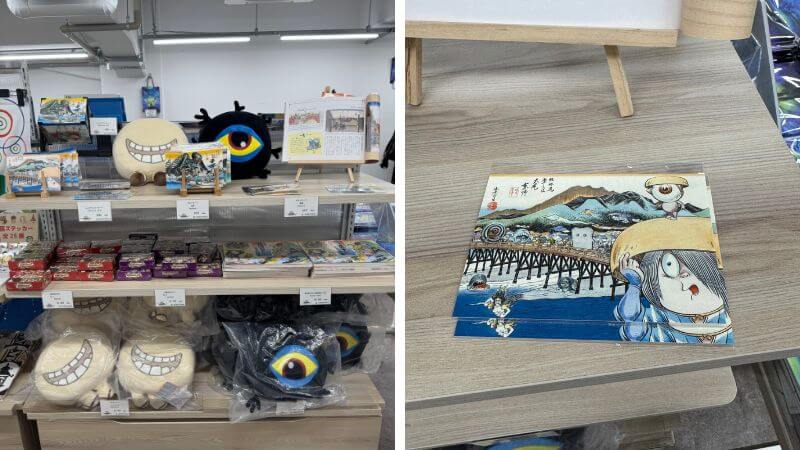 「動き出す妖怪展 TOKYO」ショップに並ぶ水木しげる関連グッズと鬼太郎グッズ