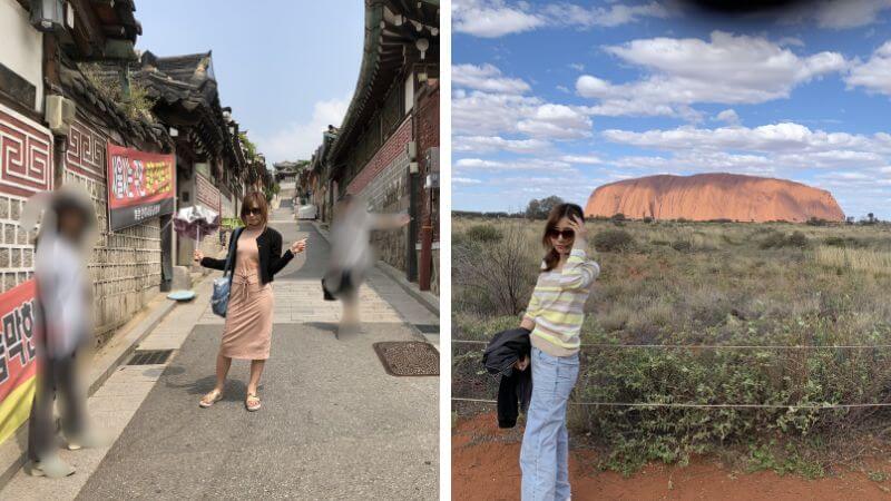 HISで予約したソウルのプライベートツアーとエアーズロックのグループツアー参加時の写真