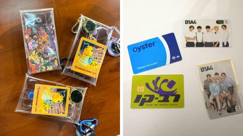 台湾のポケモンデザイン交通カード、韓国のアイドルデザイン交通カード、ロンドンのOysterカード、イスラエルのRav-Kav