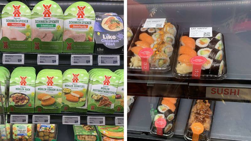ドイツのスーパーの商品棚と現地アレンジの寿司