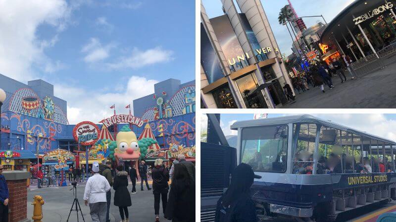 ユニバーサル・スタジオ・ハリウッドの園内風景とスタジオツアーバス