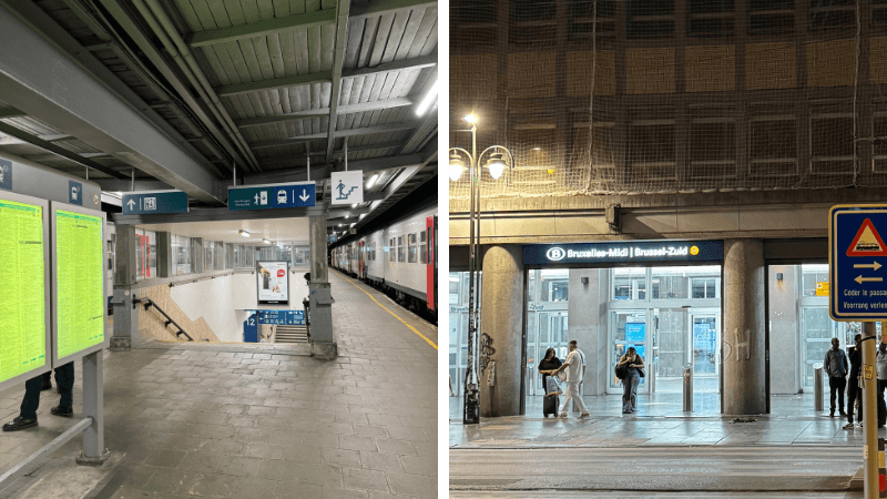 ブリュッセル南駅のホームとBruxelles-Midi・Brussel-Zuidの駅名表示