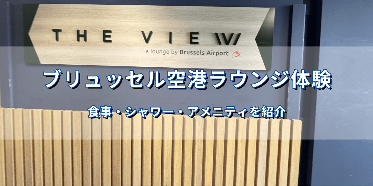 ブリュッセル空港The View Loungeの看板とラウンジ体験記事タイトル